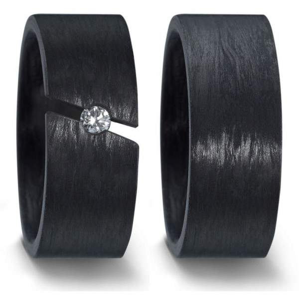 Breite schwarze Carbon Ringe Damenring Spannring